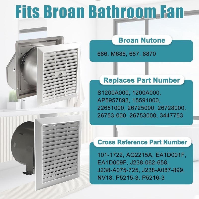 Criditpid S1200A000 Bathroom Fan Motor Replacement for Broan Nutone 8870, 686, M686, 687 Bathroom Exhaust Fan, SAP5957893, 15591000, 22651000 Universal Vent Fans Electric Motor, 50CFM 3000RPM 120V - Image 3